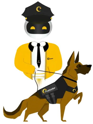 Mascota de Custodiar patrullando junto a un perro de apoyo